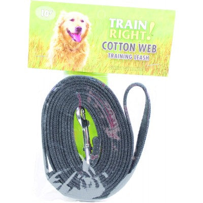 Train Right! Cotton Web Training Leash (10 ft Black)